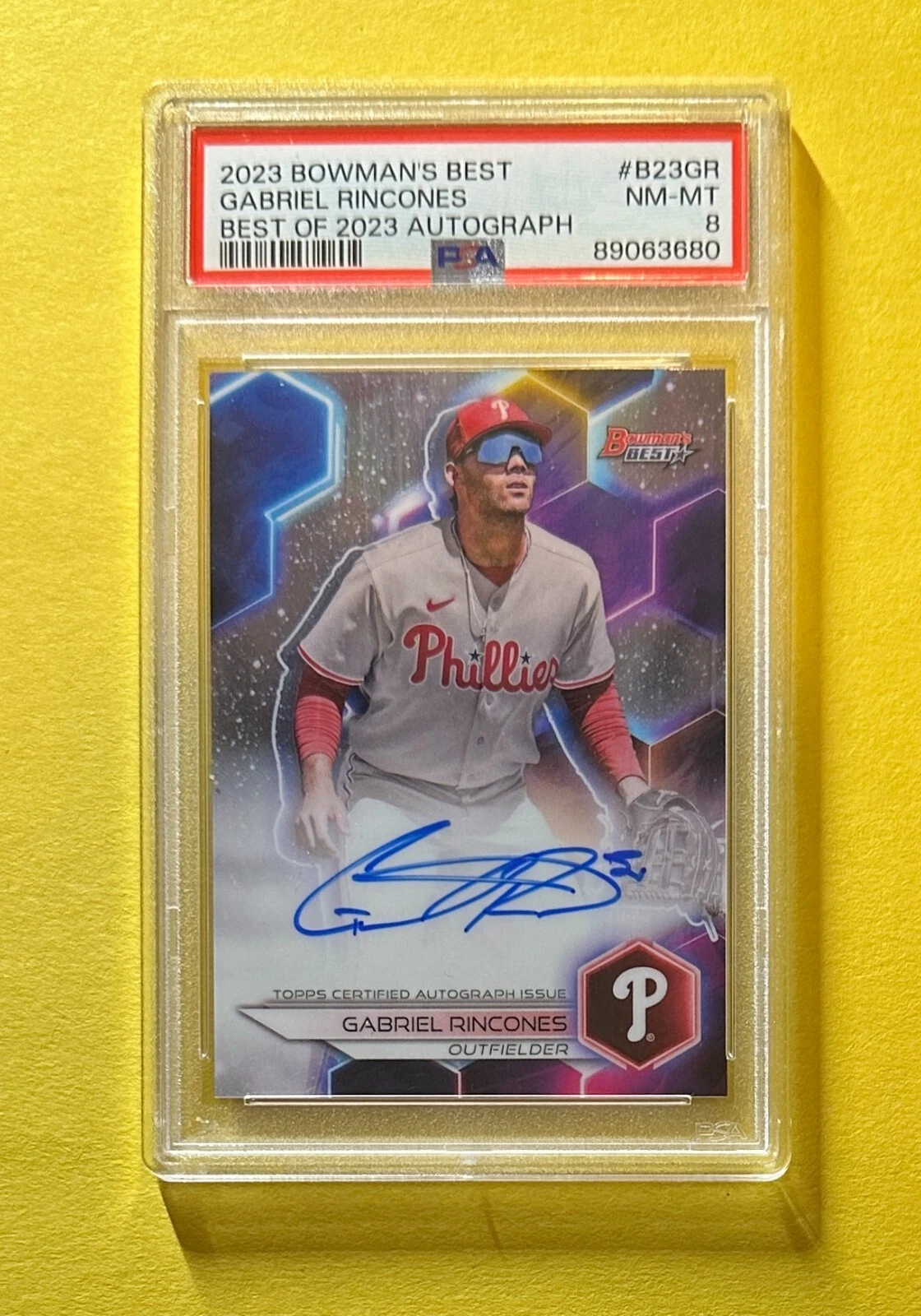 2023 BOWMAN'S BEST GABRIEL RINCONES BEST OF 2023 AUTO #B23GR PSA NM-MT 8