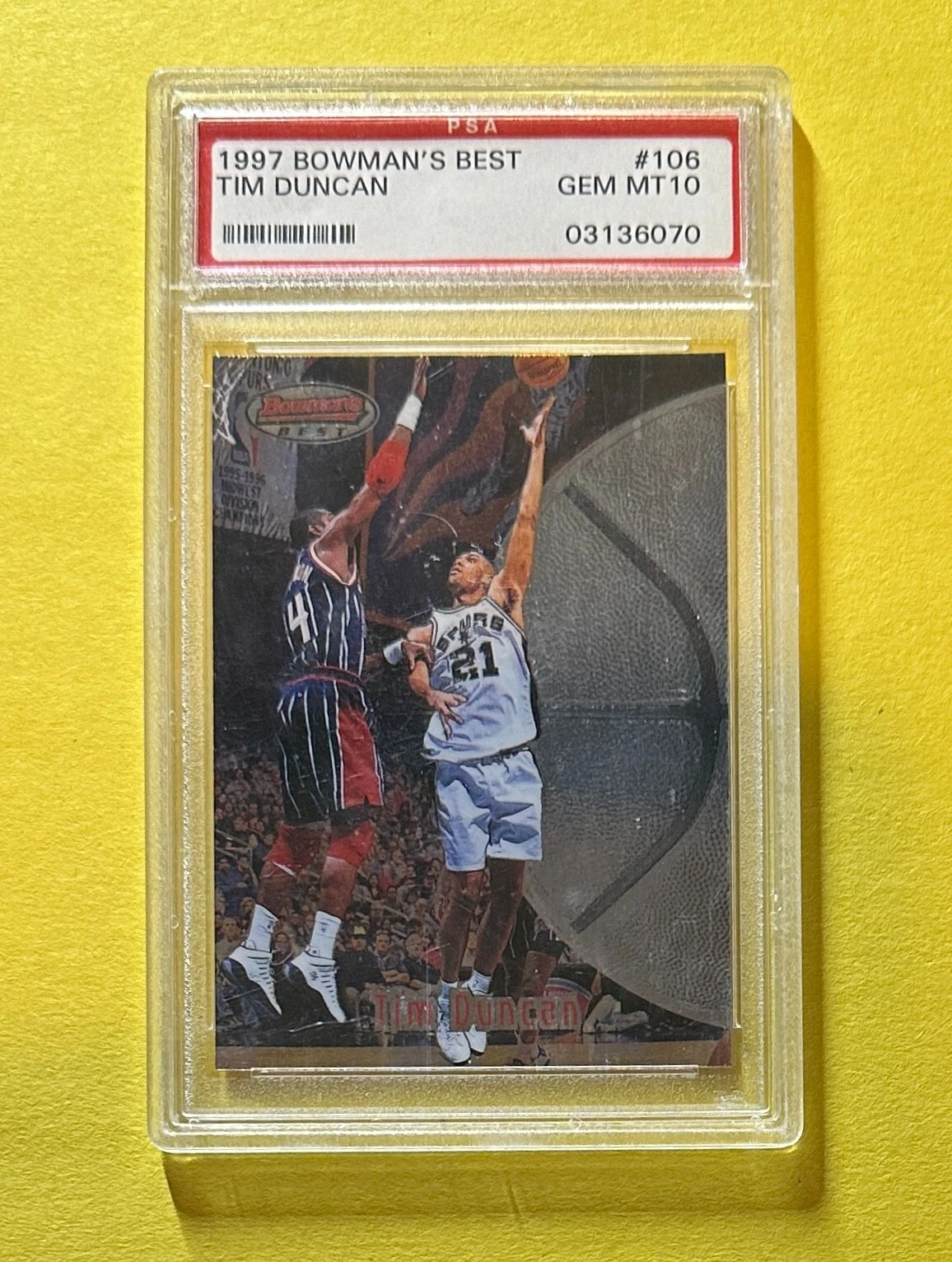 1997 BOWMAN'S BEST TIME DUNCAN #106 PSA GEM MT 10 SPURS