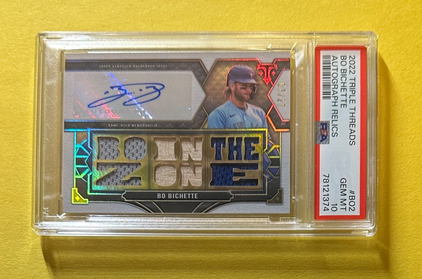 2022 TOPPS TRIPLE THREADS BO BICHETTE RELIC AUTO /27 #TTAR-BO2 PSA GEM MT 10