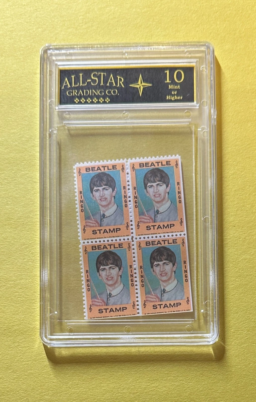 1964 HALLMARK BEATLES RINGO STARR 4 STAMPS ALL STAR GRADING CO MINT 10 OR HIGHER