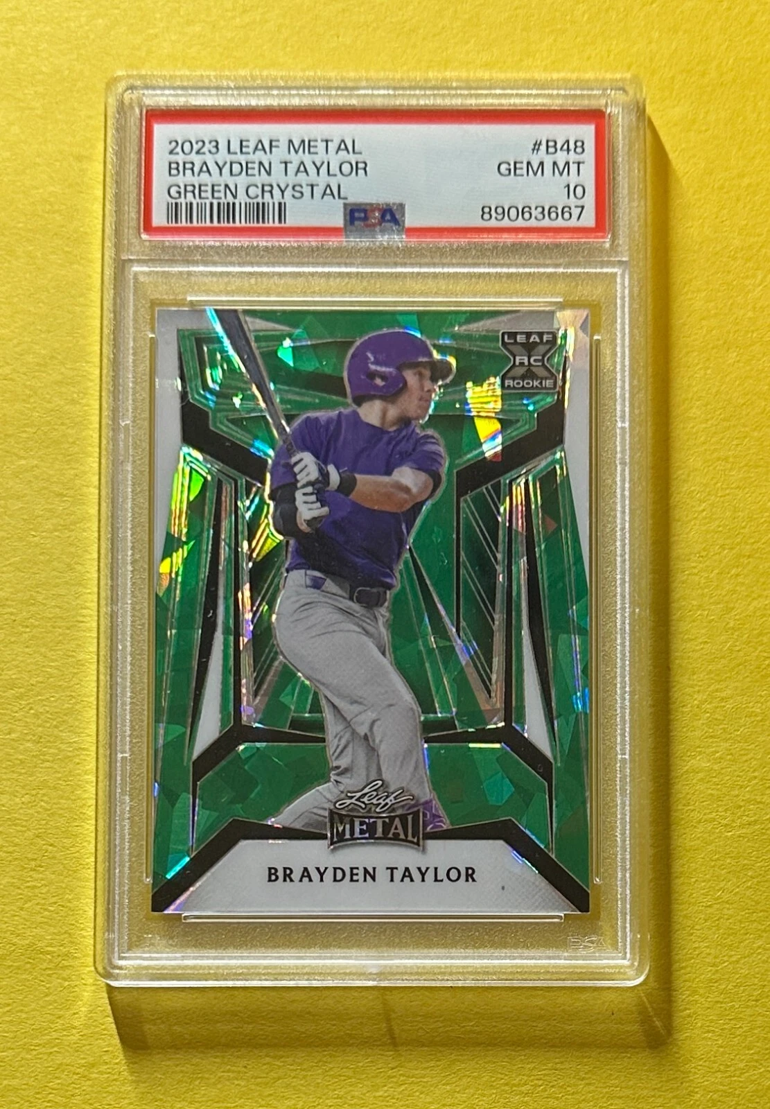 2023 LEAF METAL BRAYDEN TAYLOR GREEN CRYSTAL AUTO /3 #B-48 PSA GEM MT 10