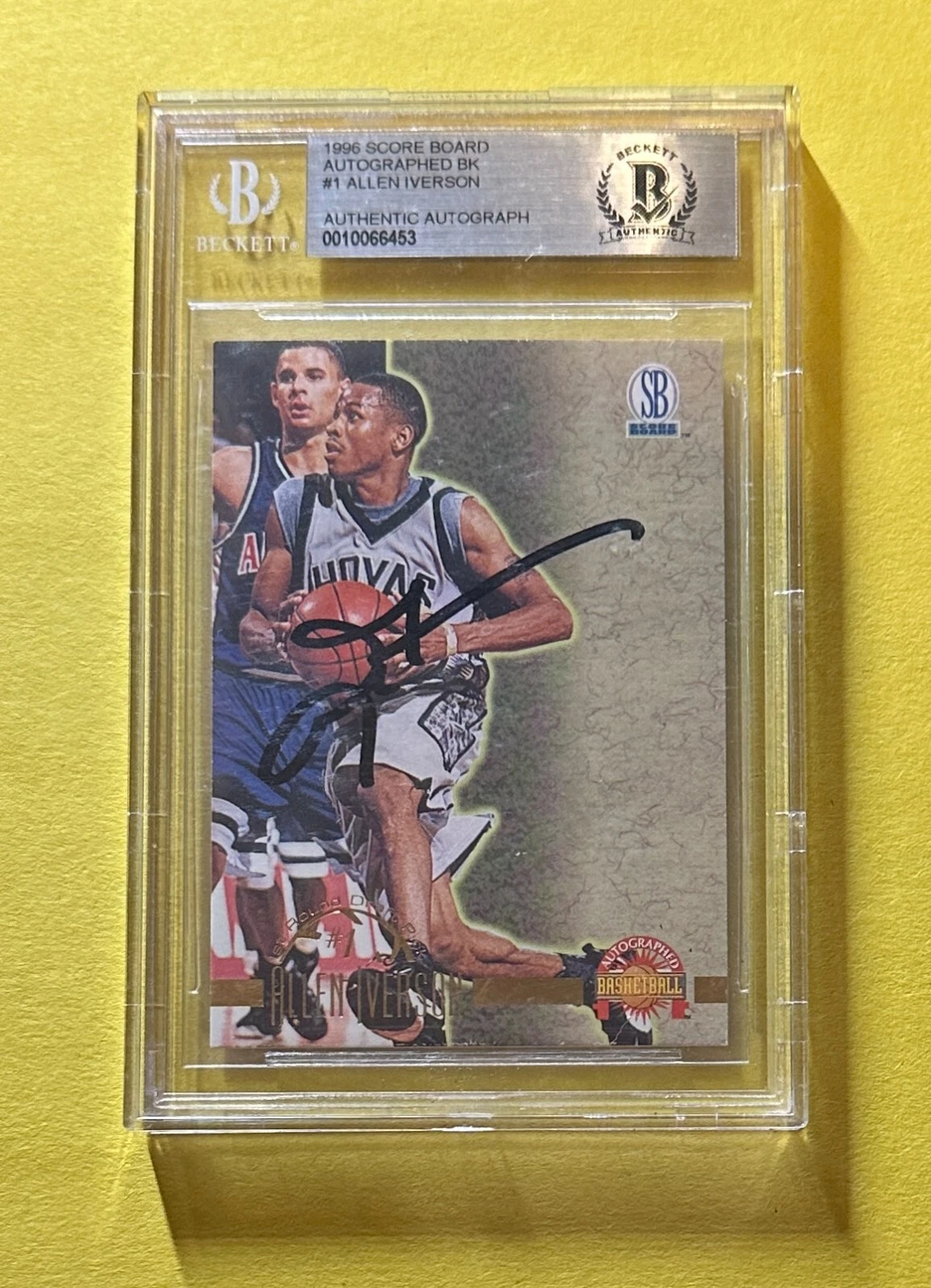 1996 SCORE BOARD ALLEN IVERSON #1 BECKETT AUTHENTIC AUTOGRAPH HOF
