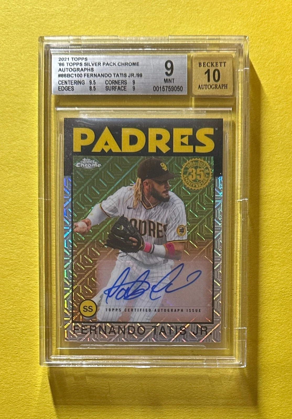 2021 TOPPS '86 SILVER PACKS FERNANDO TATIS JR AUTO /99 #86BC100 BGS MINT 9