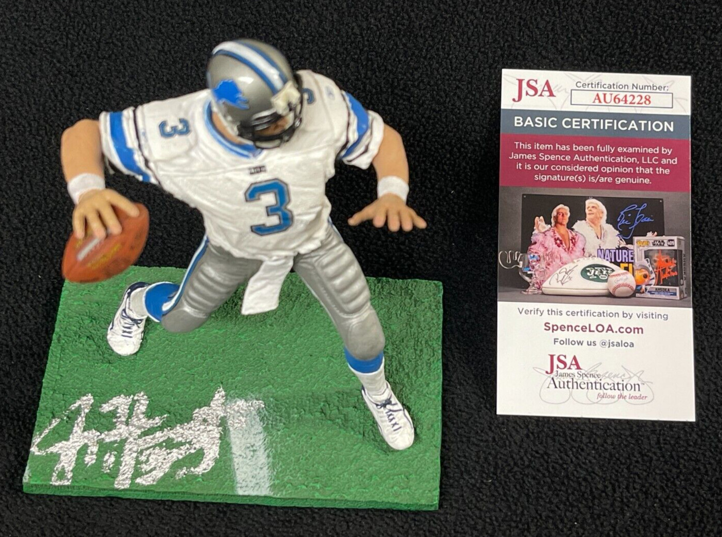 Joey Harrington Signed Detroit Lions Silver Jersey McFarlane Figure JSA COA