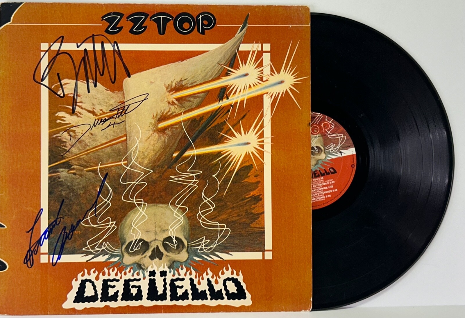 ZZ TOP BILLY GIBBONS DUSTY HILL FRANK BEARD SIGNED LP COVER “DEGUELLO” JSA LOA COLLECTIBLE MEMORABILIA