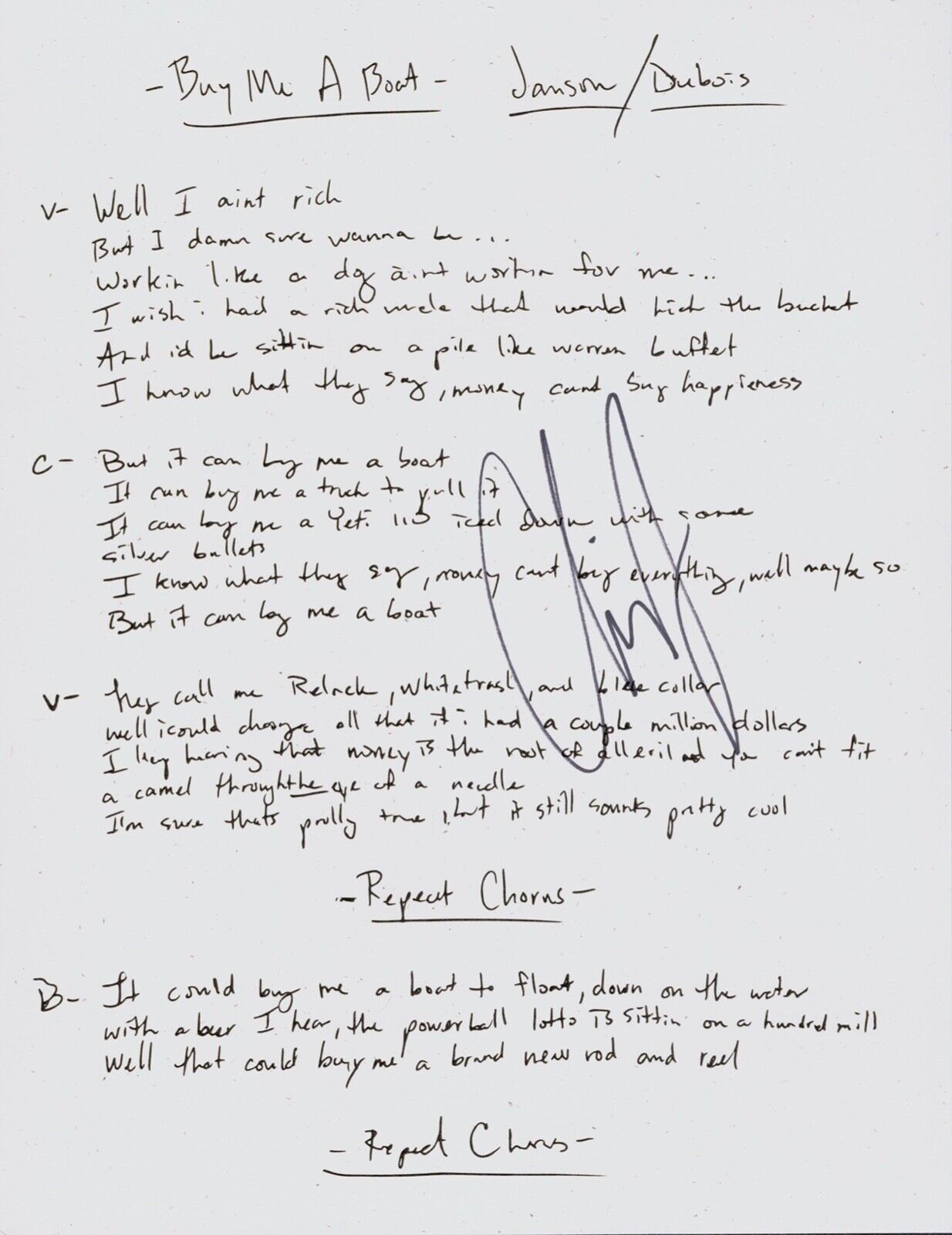 CHRIS JANSON Signed Autograph Lyrics 