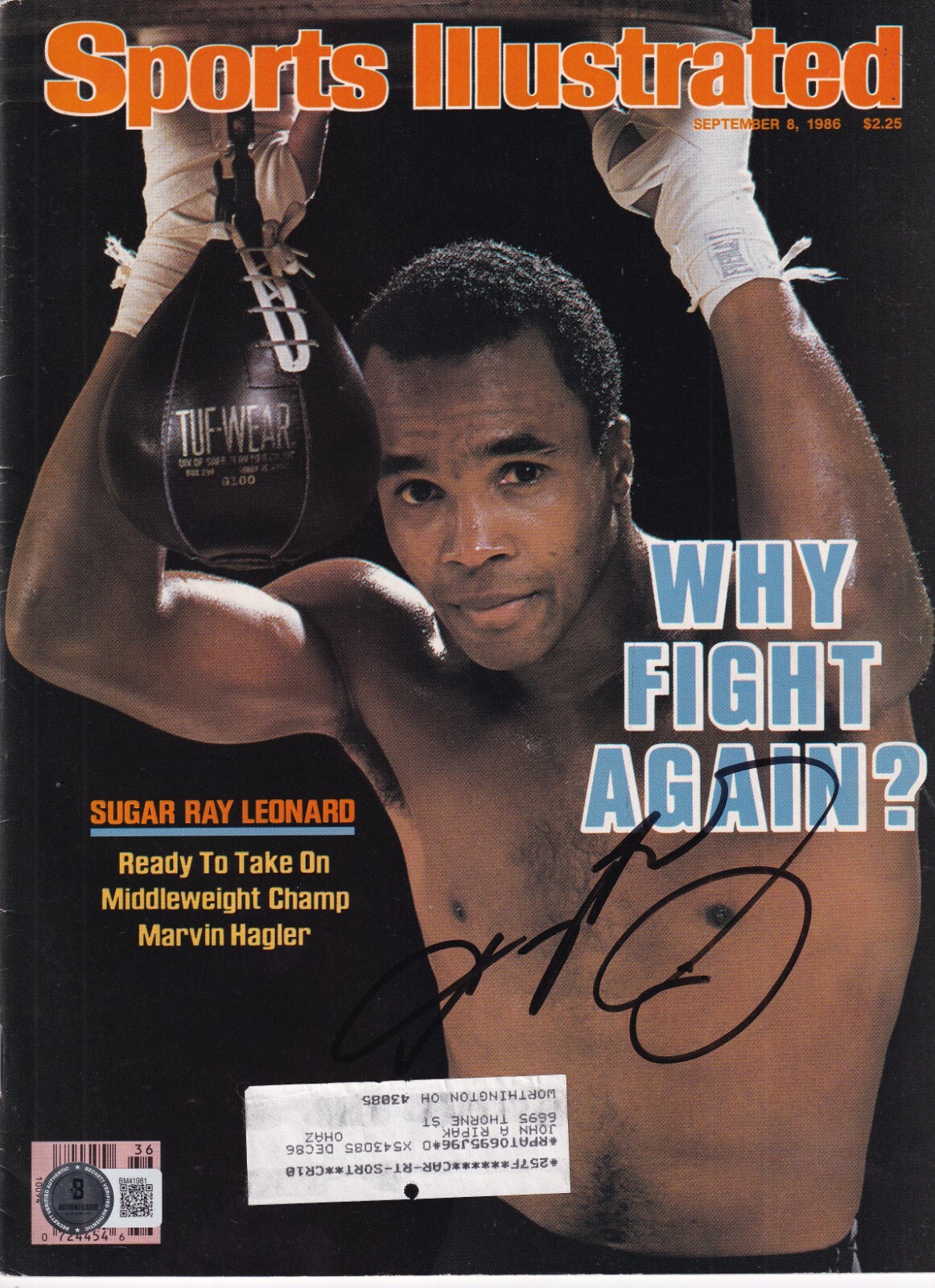 SUGAR RAY LEONARD signed (BOXING Sports Illustrated magazine BECKETT BAS BM41981