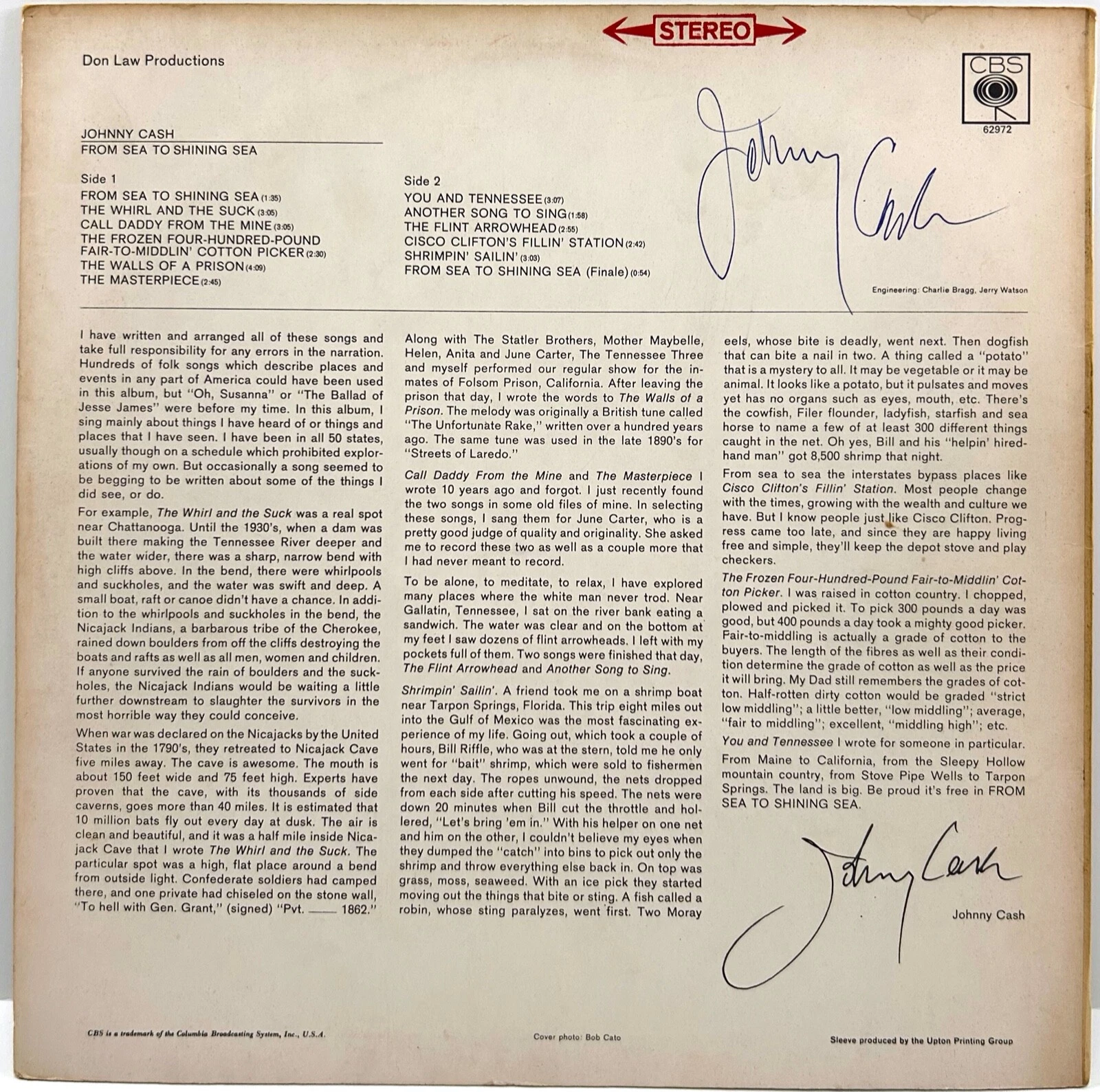 JOHNNY CASH Signed Autograph LP 