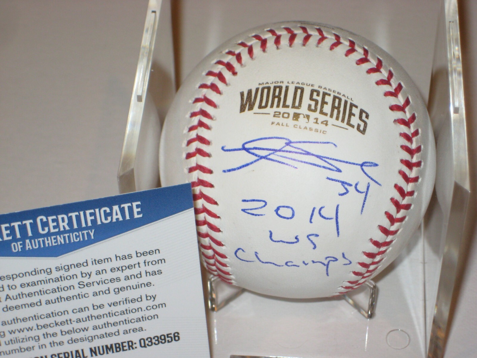 ANDREW SUSAC Signed Official 2014 WORLD SERIES Baseball w/ Beckett COA & Inscrip