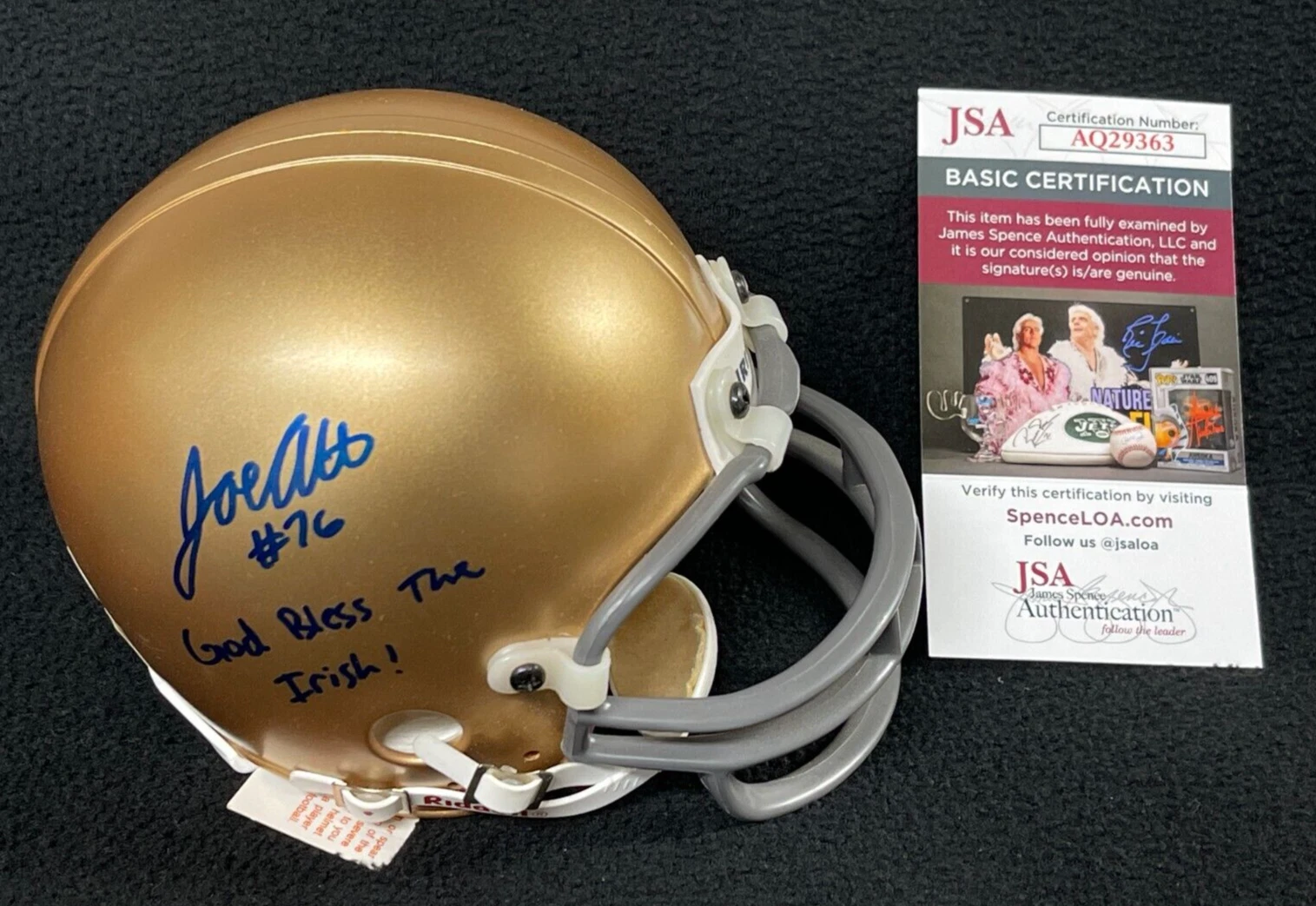 Joe Alt Signed & Inscribed Notre Dame Fighting Irish Mini Helmet JSA COA