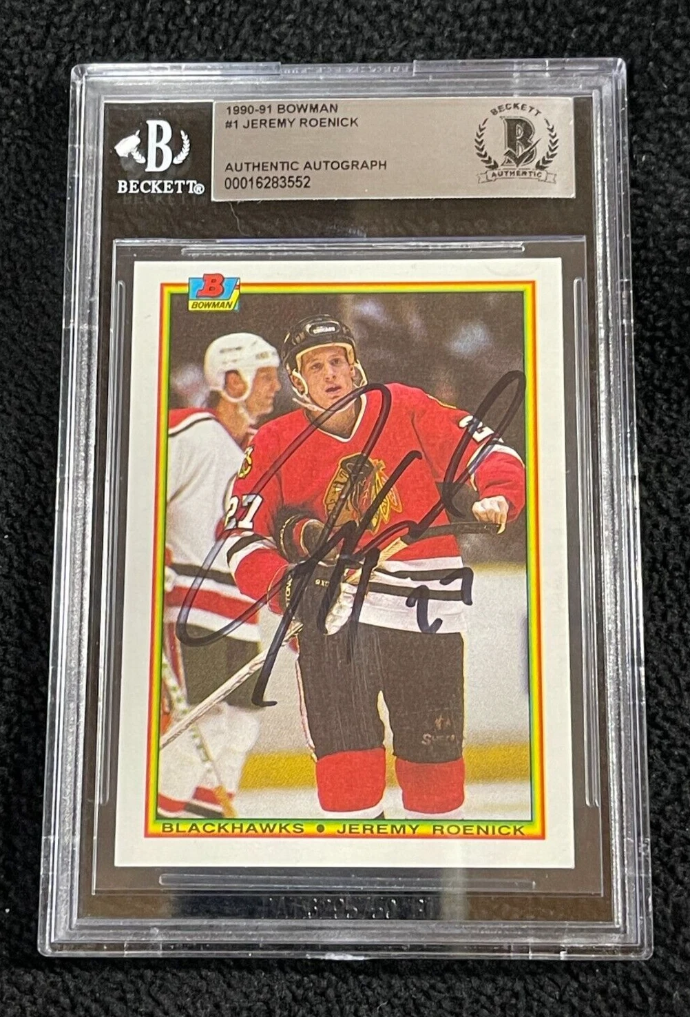Jeremy Roenick Signed 1990/91 Bowman Rookie Card #1 Beckett Certified