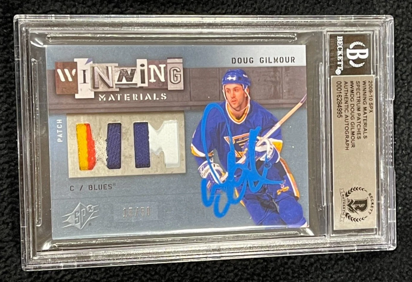 Doug Gilmour Signed 2009/10 SPX Winning Materials Patches Card BAS Certified