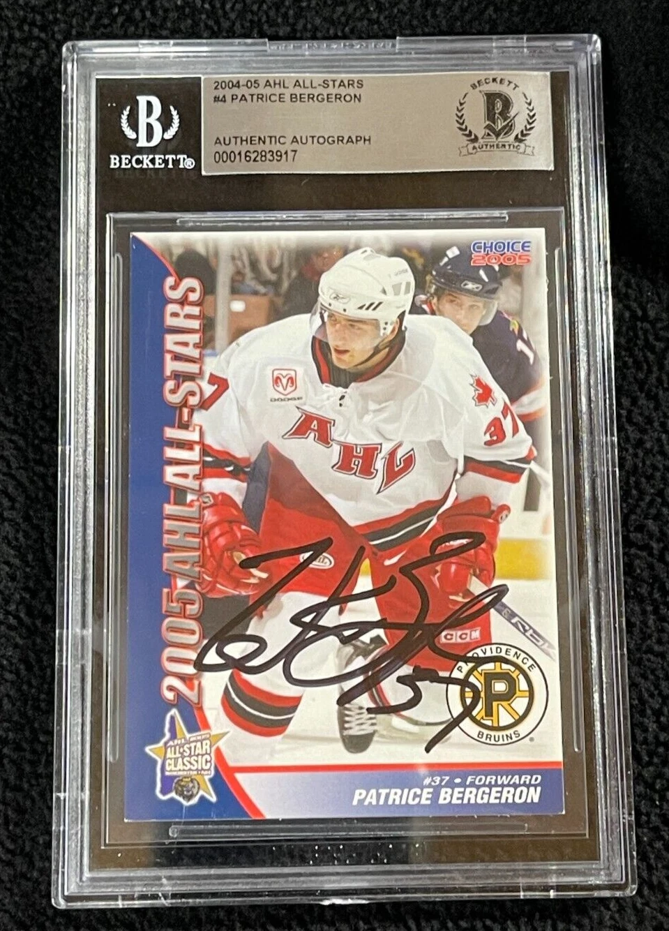 Patrice Bergeron Signed 2004/05 Choice AHL All-Stars Card #4 Beckett Certified