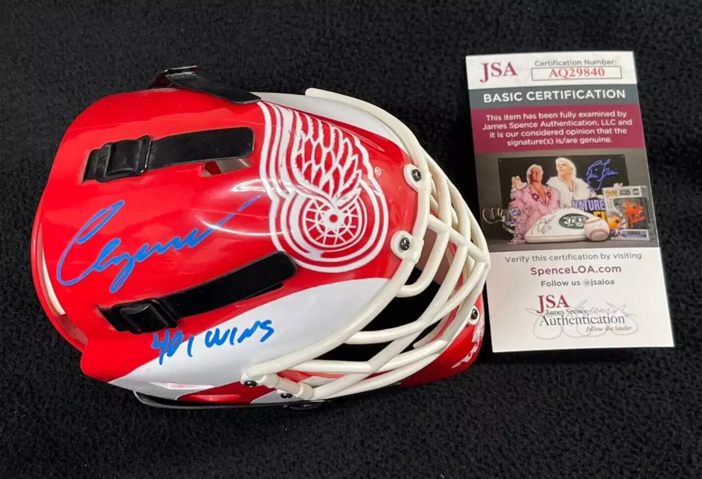 Chris Osgood Signed 401 Wins Detroit Red Wings Riddell Mini Goalie Mask JSA COA