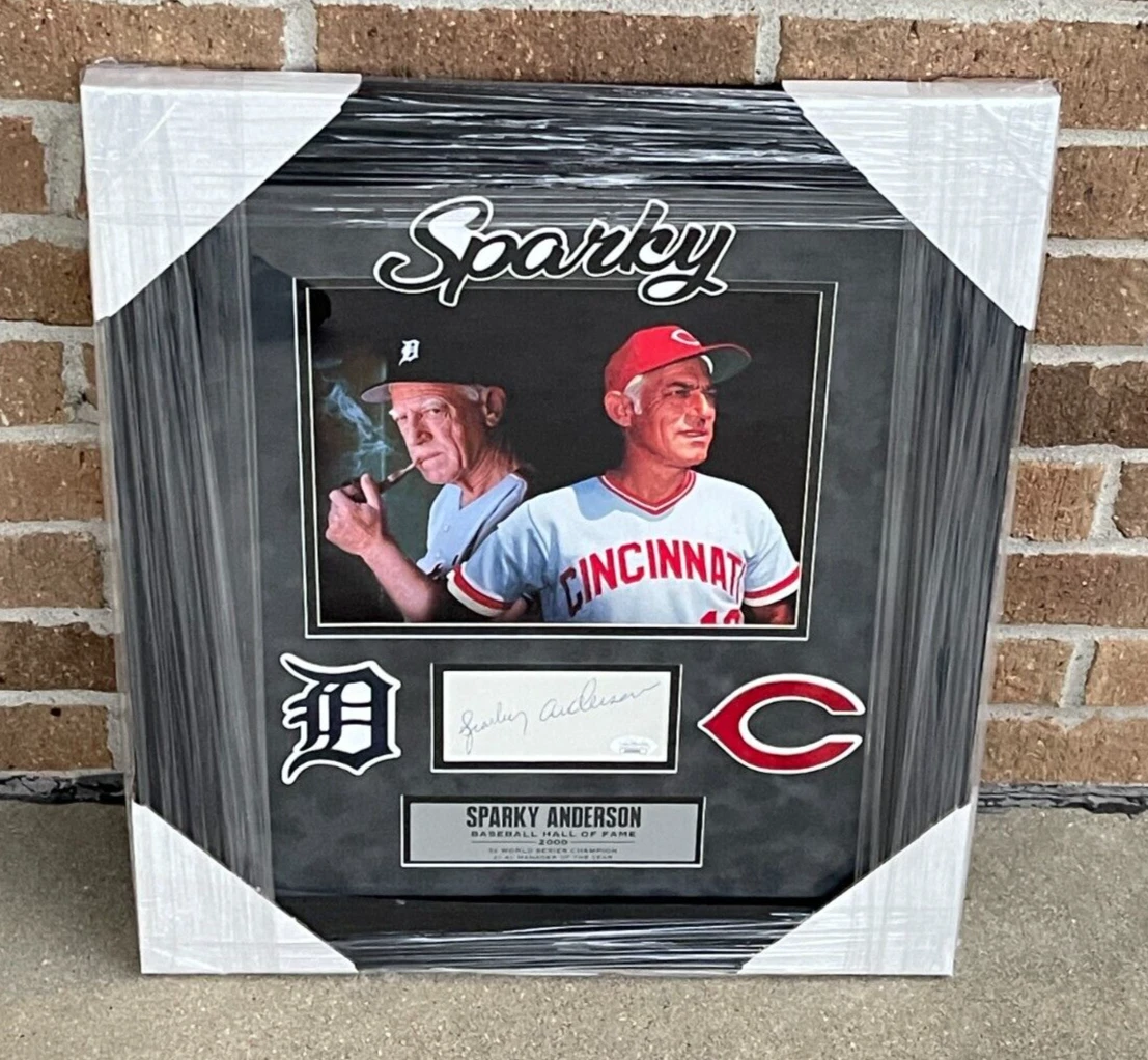 Sparky Anderson Signed Detroit Tigers Cincinnati Reds Framed Display JSA COA
