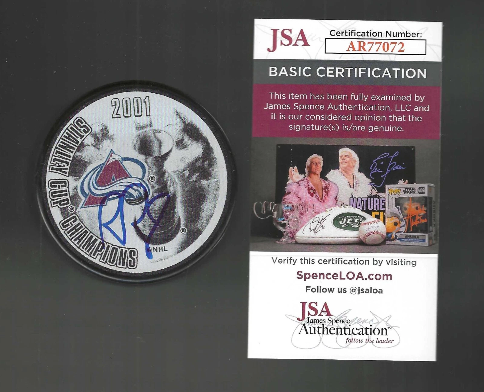 Rob Blake Signed Colorado Avalanche 2001 Stanley Cup Champions Puck JSA COA