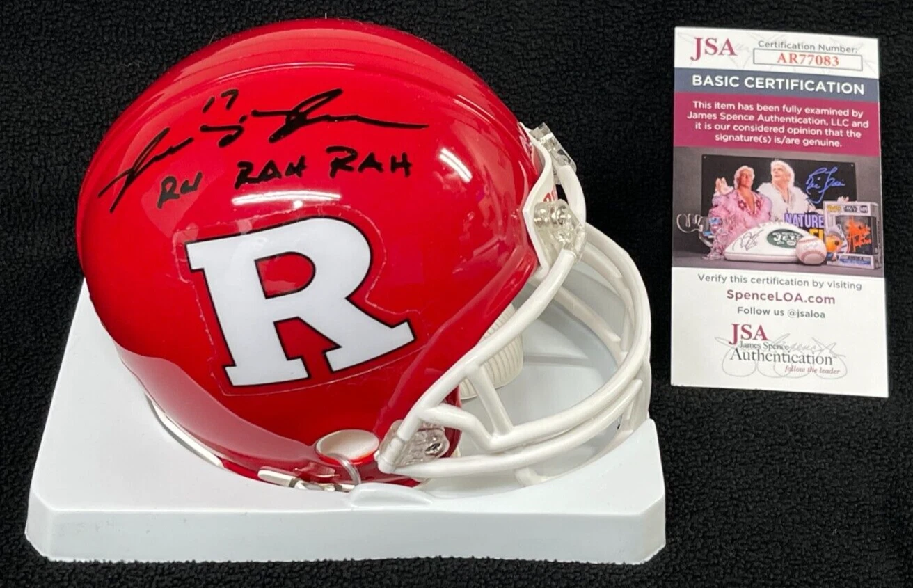 Mike McMahon Signed & Inscribed Rutgers Scarlet Knights Mini Helmet JSA COA