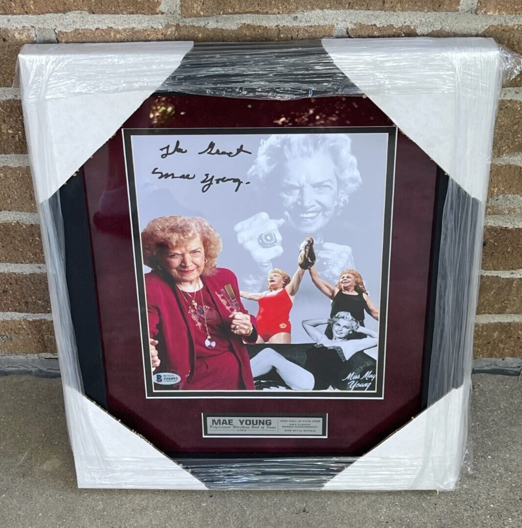 The Great Mae Young Signed Framed WWE Collage 8x10 Photo Beckett COA