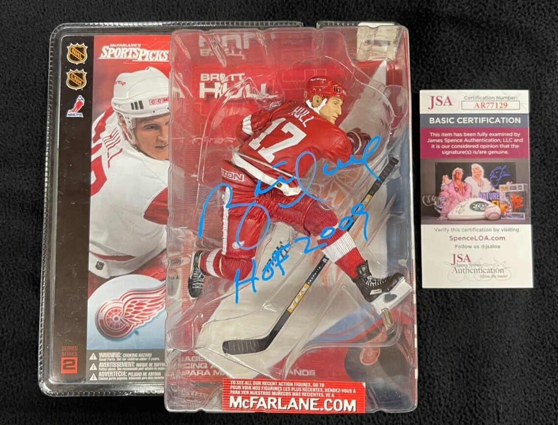 Brett Hull Signed & Inscribed Detroit Red Wings Variant McFarlane Figure JSA COA
