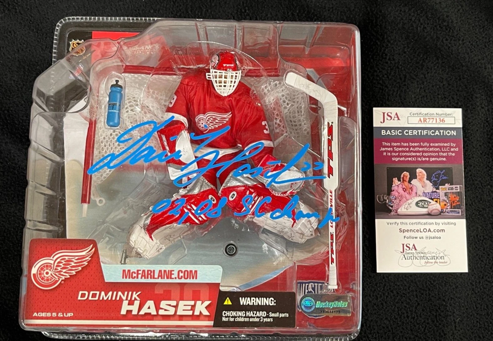Dominik Hasek Signed & Inscribed Detroit Red Wings McFarlane Variant Figure JSA