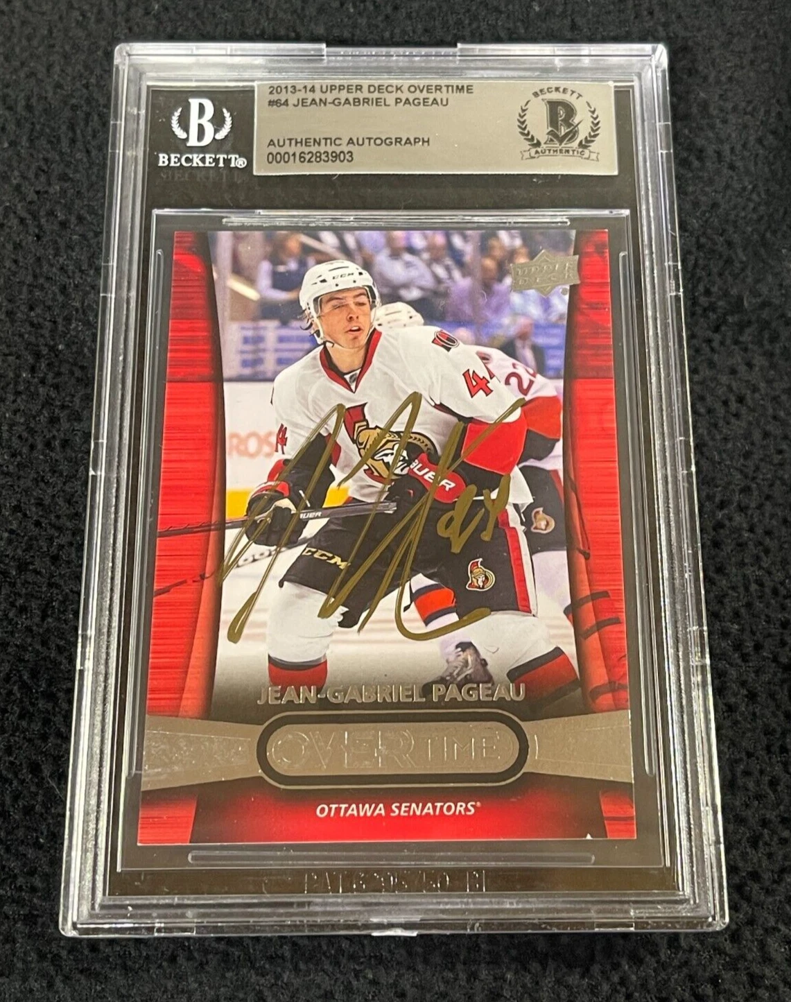 J.G. Pageau Signed 2013/14 UD Overtime Rookie Card #64 BAS Certified