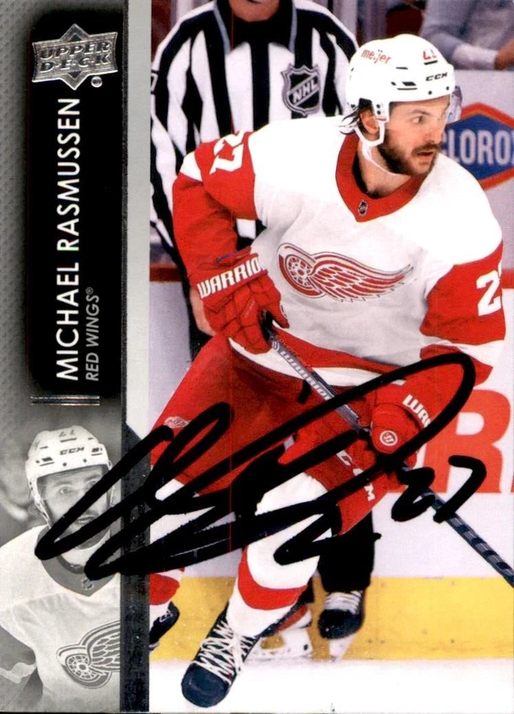 Michael Rasmussen Signed 2020/21 Upper Deck Card #318 Detroit Red Wings