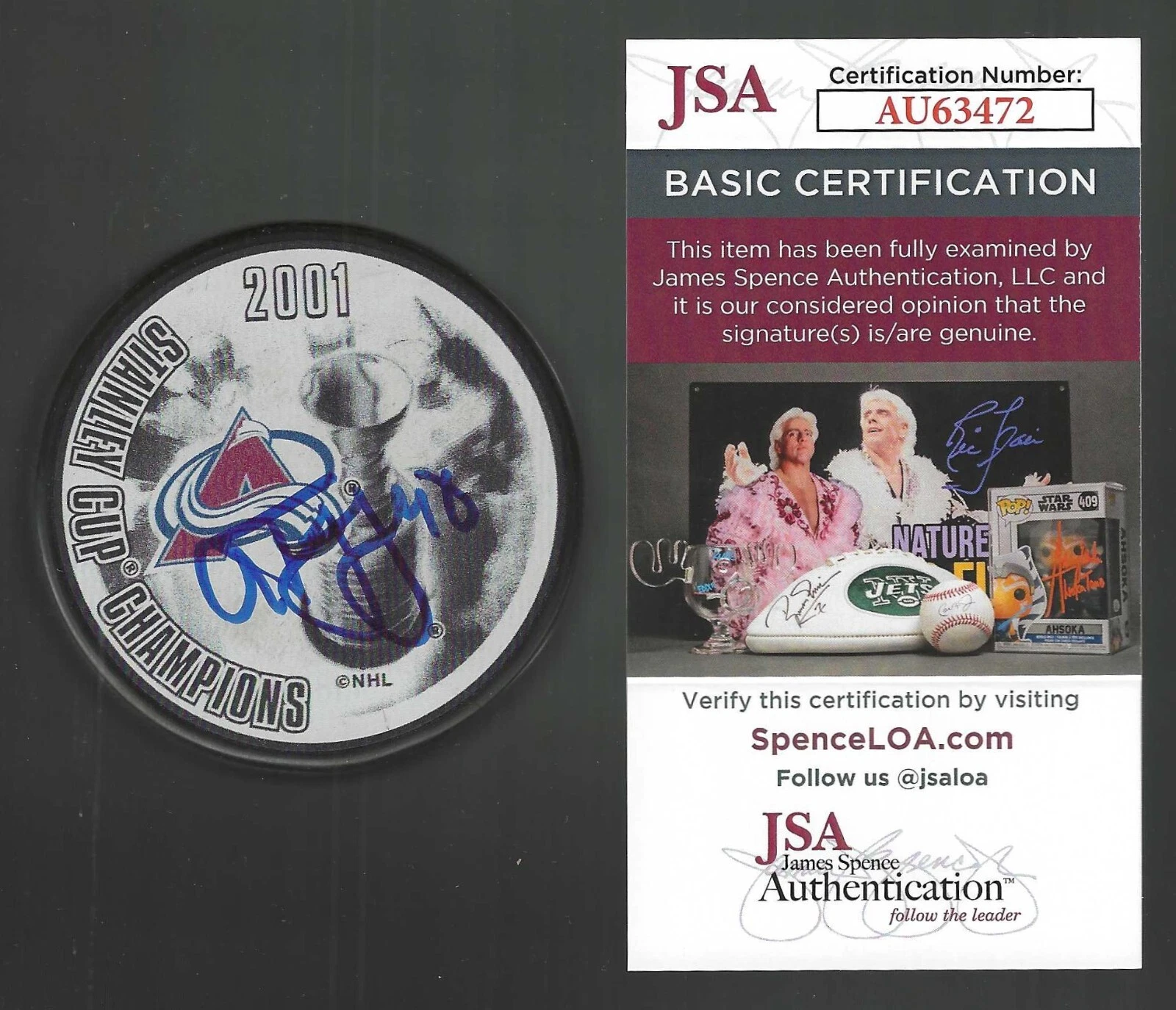 Alex Tanguay Signed Colorado Avalanche 2001 Stanley Cup Champions Puck JSA COA