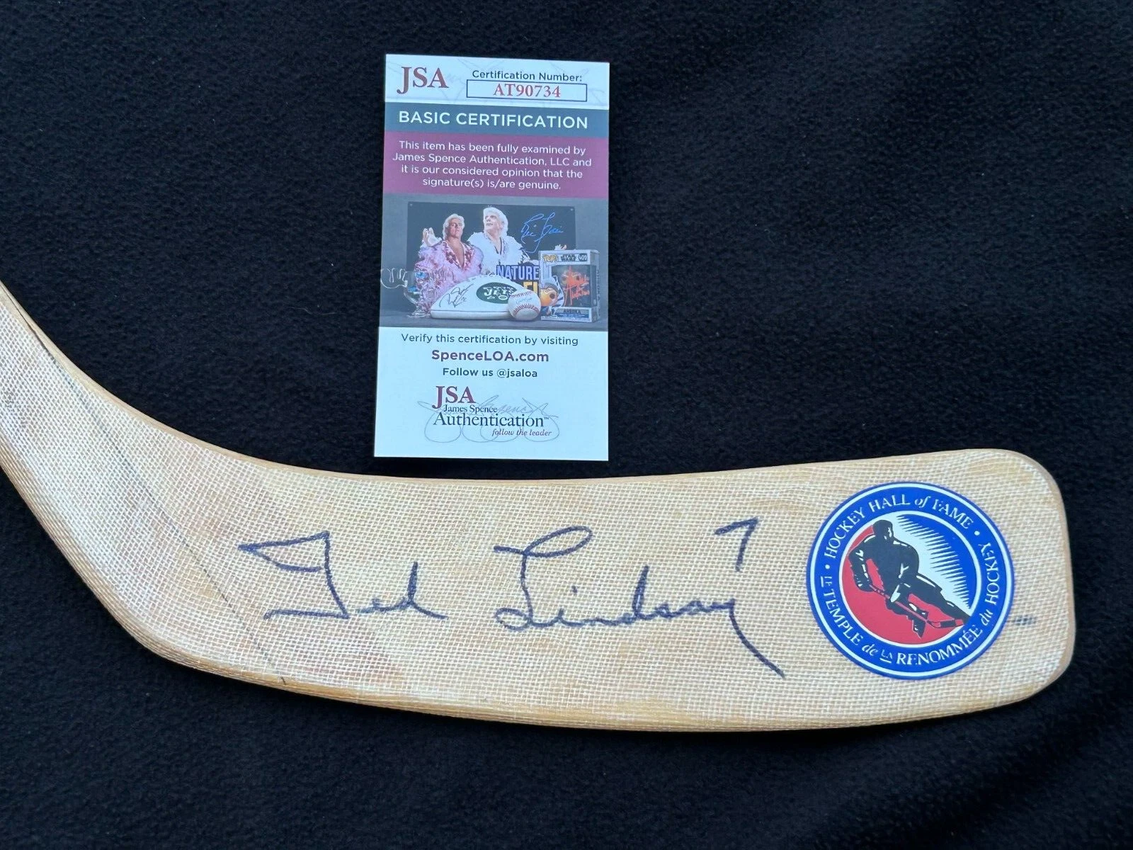 TED LINDSAY SIGNED DETROIT RED WINGS HAND PAINTED LITHO HOCKEY STICK JSA COA COLLECTIBLE MEMORABILIA