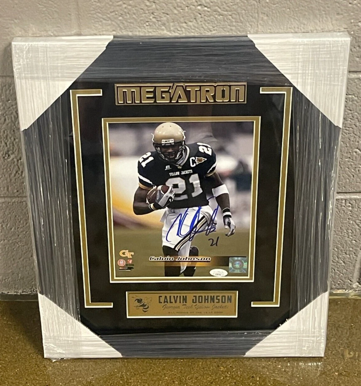 Calvin Johnson Signed Framed Georigia Tech Yellow Jackets 8x10 Photo JSA Lions
