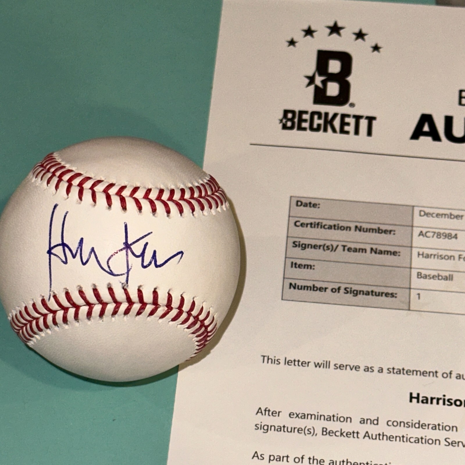 HARRISON FORD Signed Official MLB Baseball w/ Beckett (BAS) LOA
