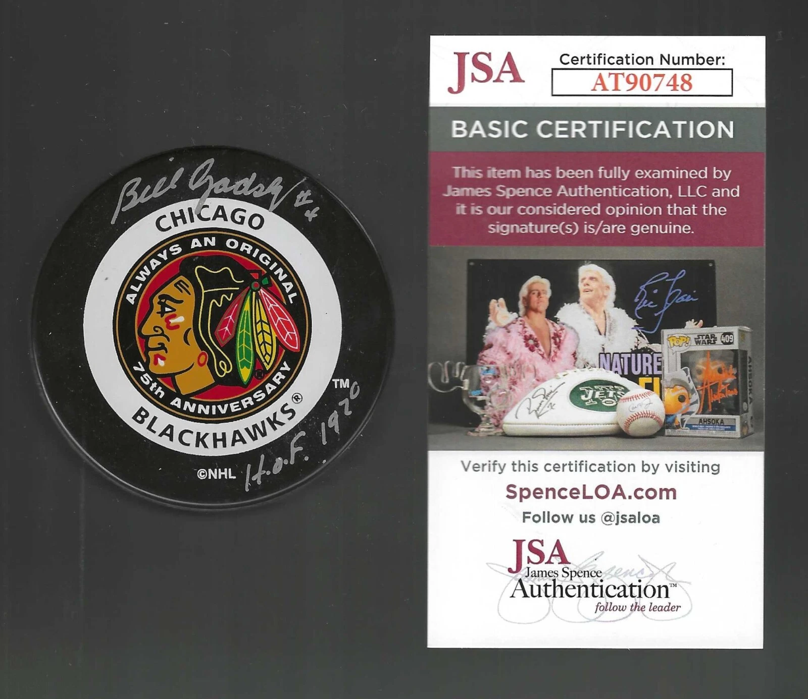 Bill Gadsby Signed Chicago Blackhawks 75th Anniversary Official Game Puck JSA