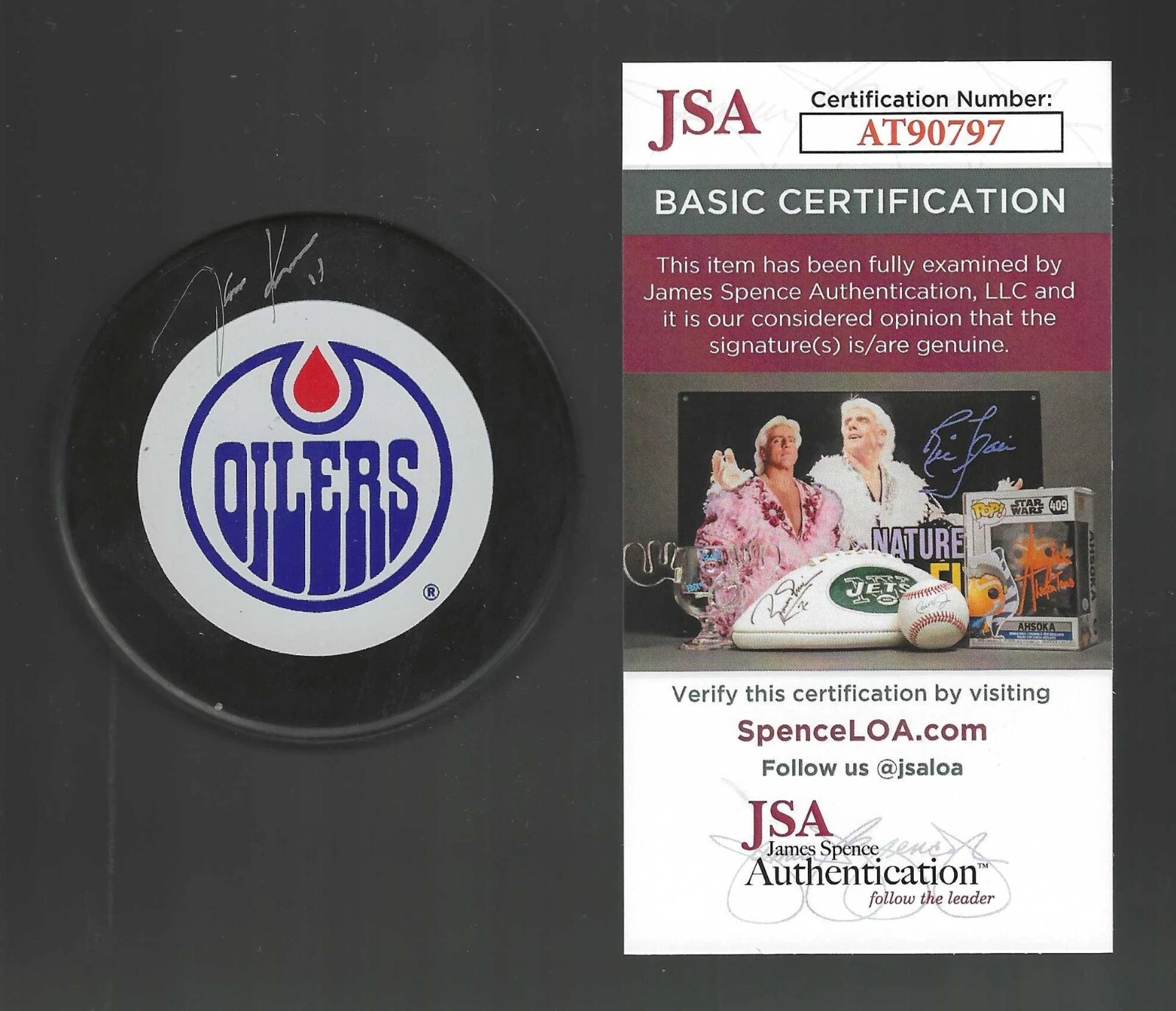 Jari Kurri Signed Edmonton Oilers Souvenir Puck JSA COA