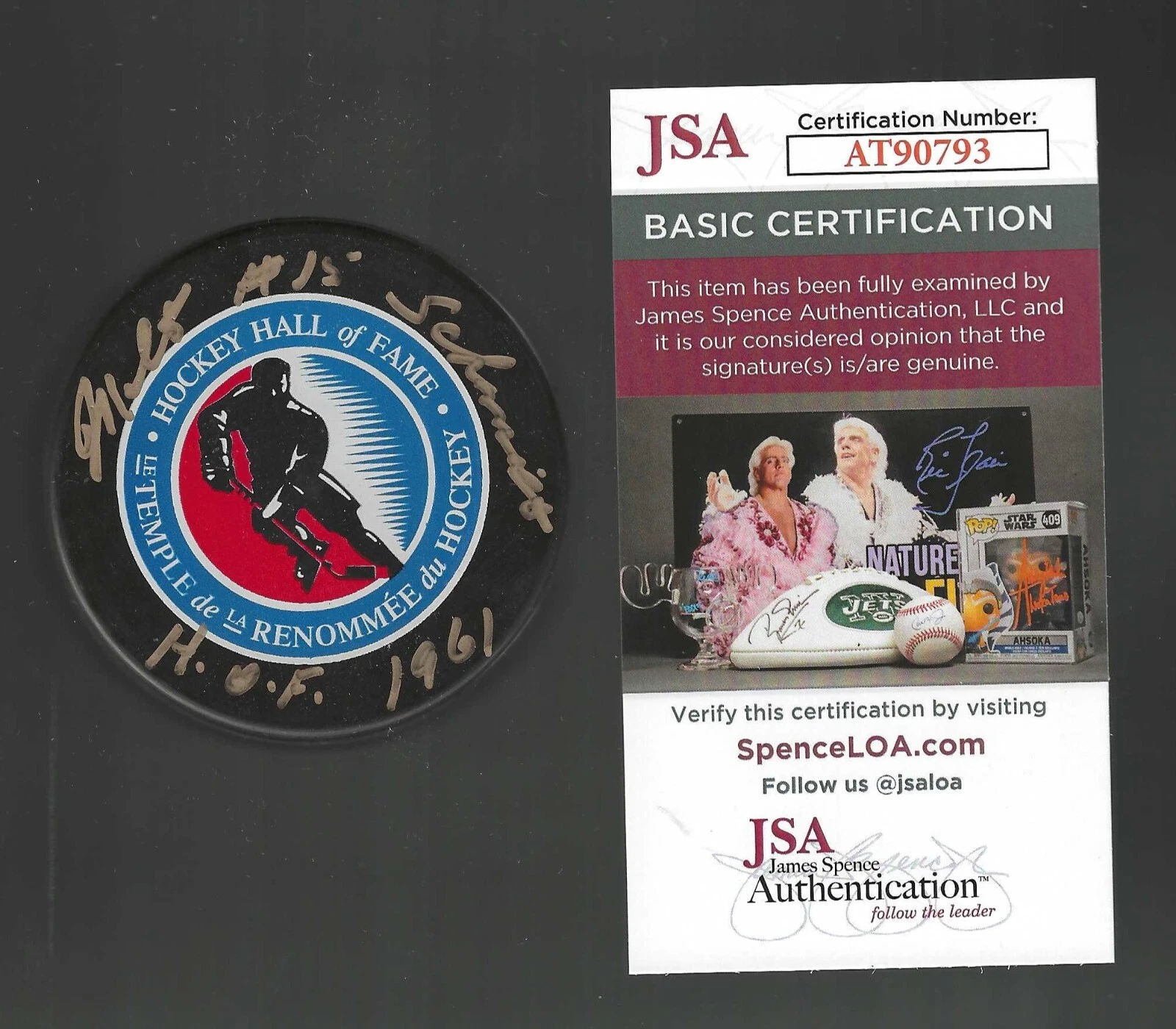 Milt Schmidt Signed & Inscribed Boston Bruins Hockey Hall Of Fame Puck JSA COA