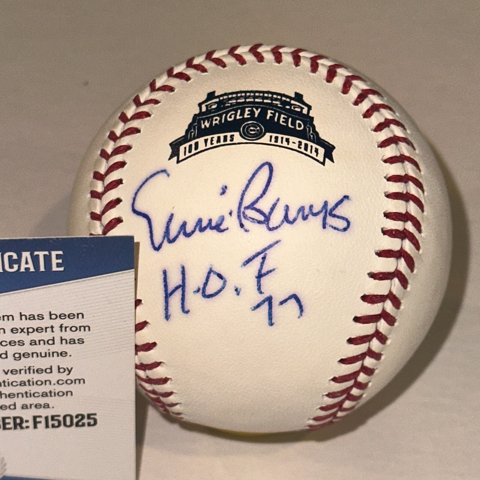 ERNIE BANKS Signed Official WRIGLEY 100th Baseball w/ Beckett COA & HOF Inscr