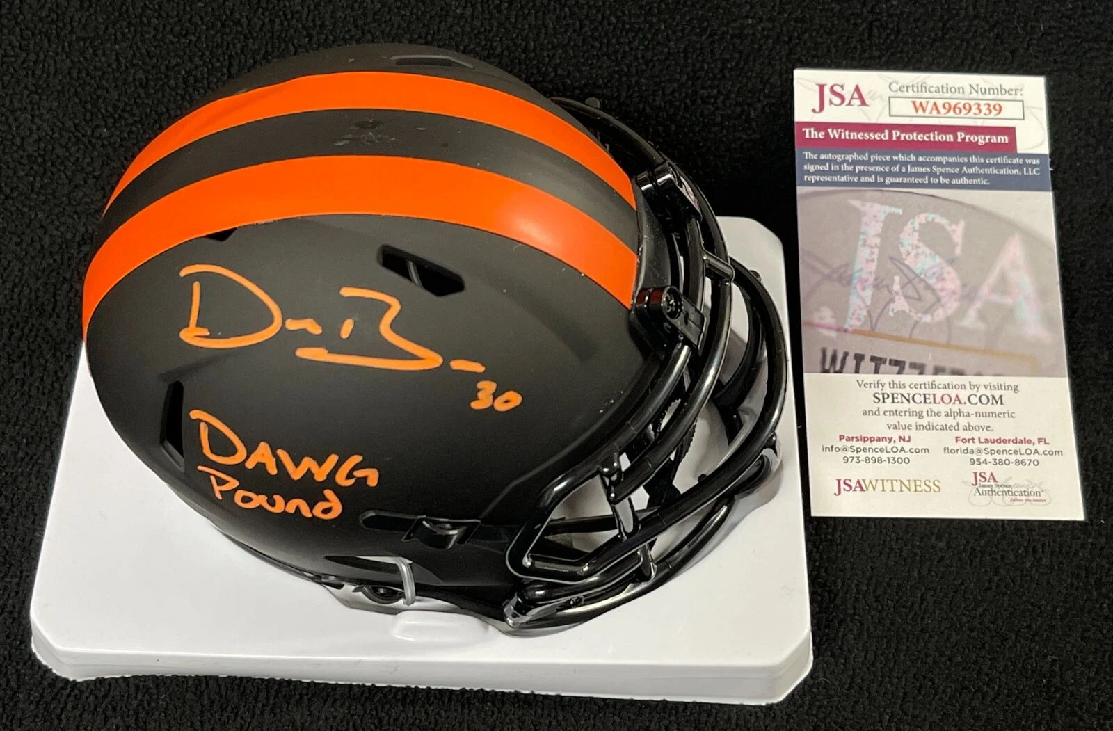 Devin Bush Signed & Inscribed Cleveland Browns Eclipse Mini Helmet JSA COA