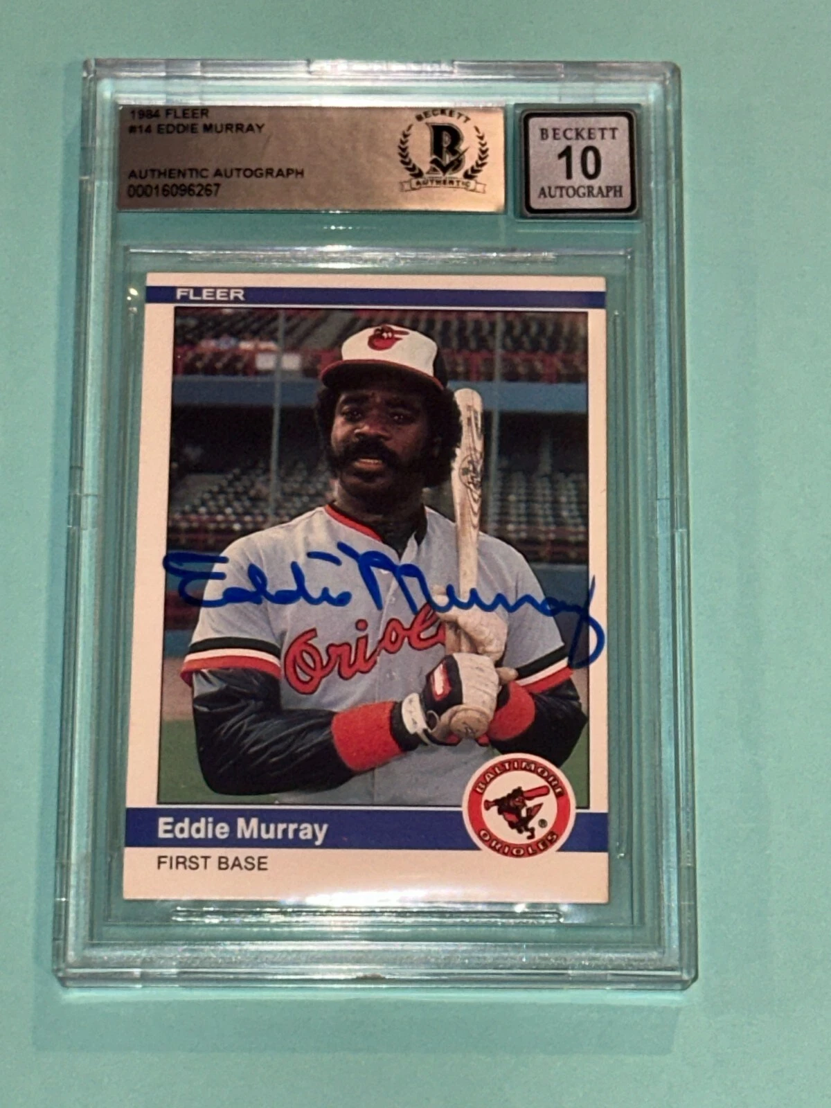 EDDIE MURRAY Signed 1984 FLEER Card #14 Beckett Authenticated BAS AUTO 10