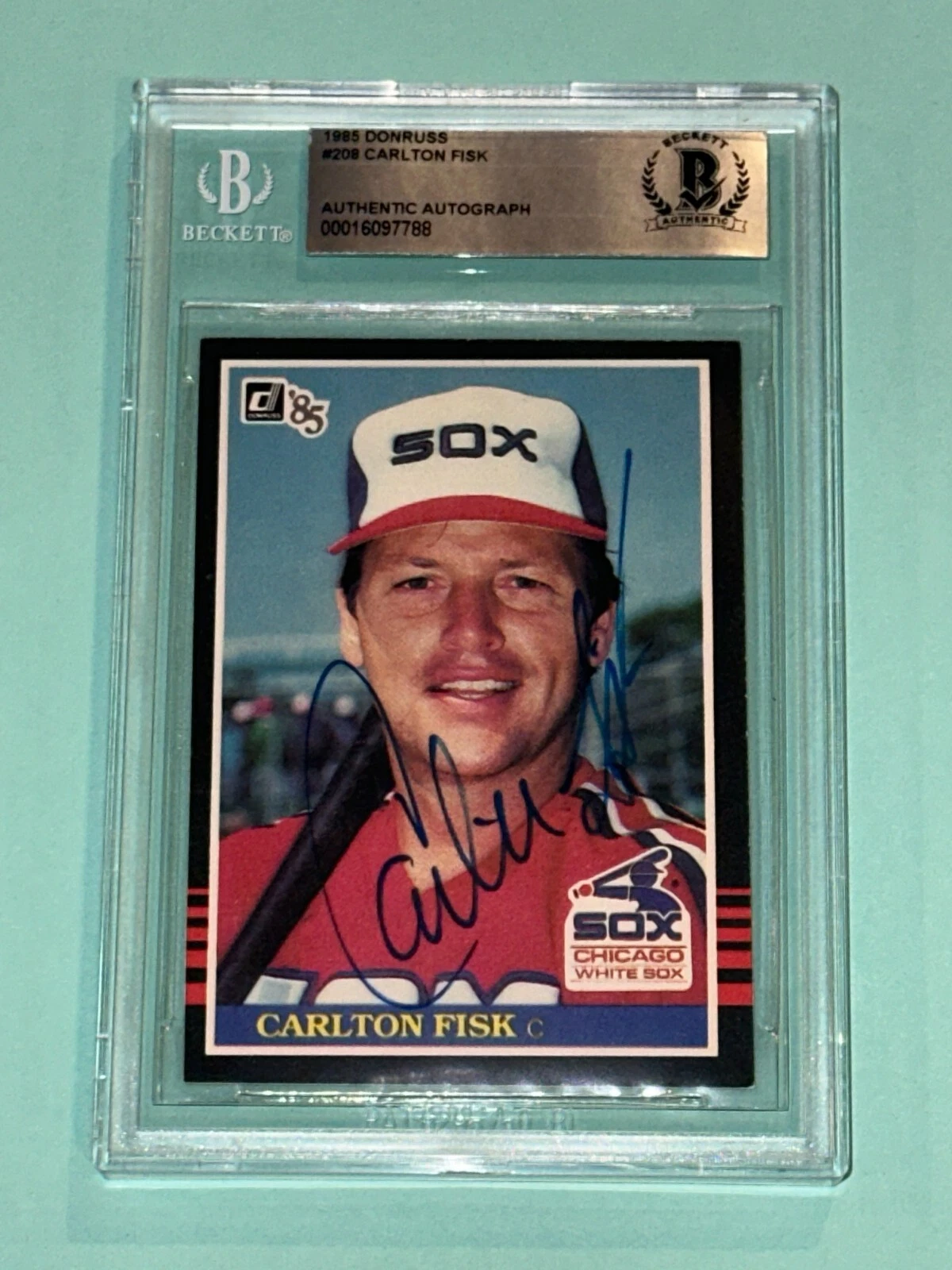CARLTON FISK Signed 1985 DONRUSS Card #208 Beckett Authenticated BAS