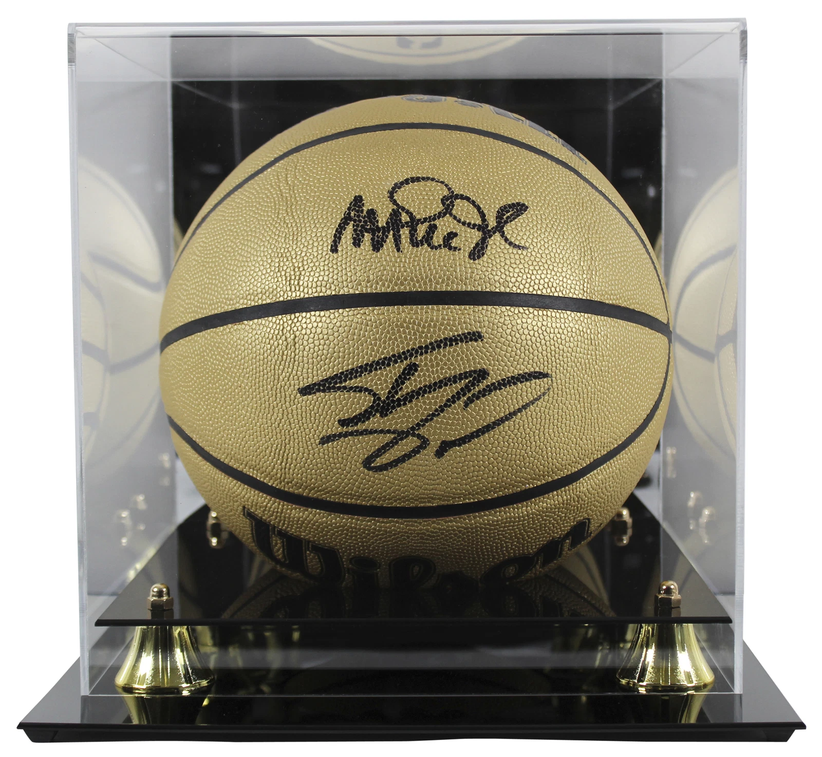 Magic Johnson & Shaquille O'Neal Signed Gold Wilson Basketball w/ Case BAS Wit