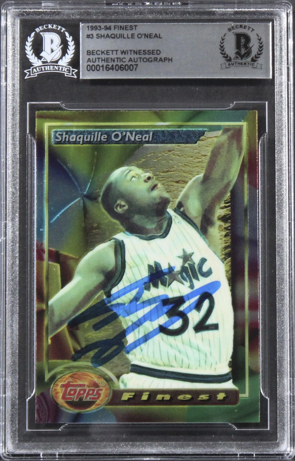 Magic Shaquille O'Neal Authentic Signed 1993 Finest #3 Card BAS Slabbed