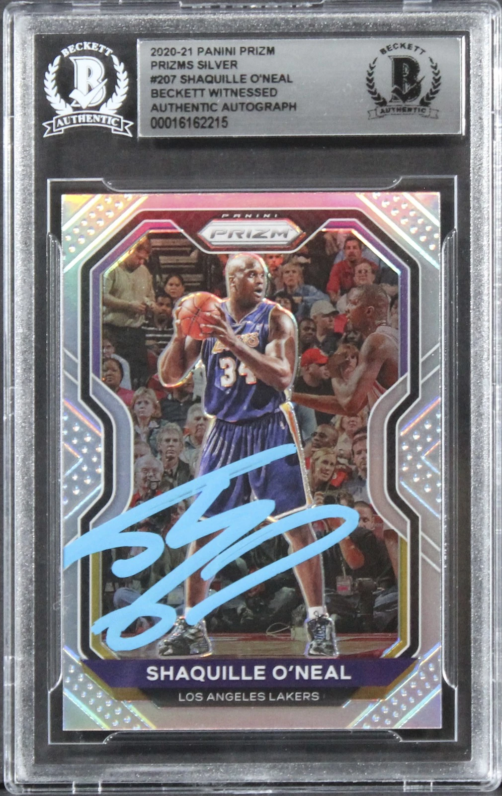 Lakers Shaquille O'Neal Signed 2020 Panini Prizm Silver #207 Card BAS Slabbed