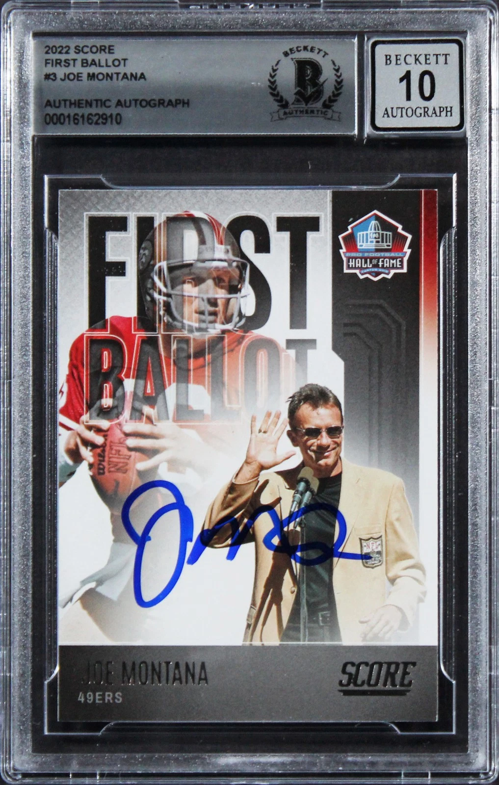 49ERS JOE MONTANA SIGNED 2022 SCORE FIRST BALLOT #3 CARD AUTO 10! BAS SLABBED COLLECTIBLE MEMORABILIA