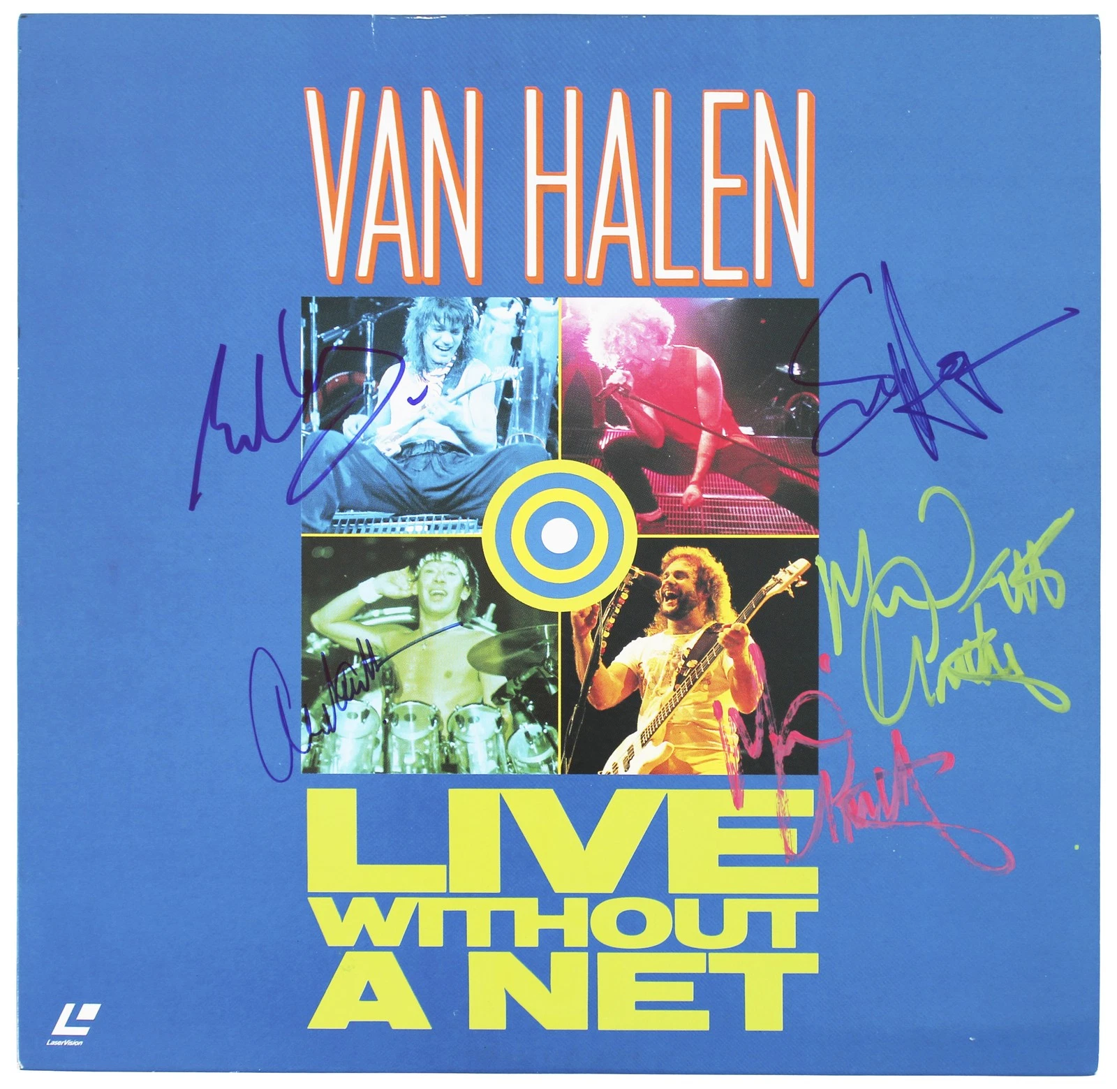 VAN HALEN (5) AUTHENTIC SIGNED LIVE WITHOUT A NET LASERDISC COVER W/DISK BAS COLLECTIBLE MEMORABILIA