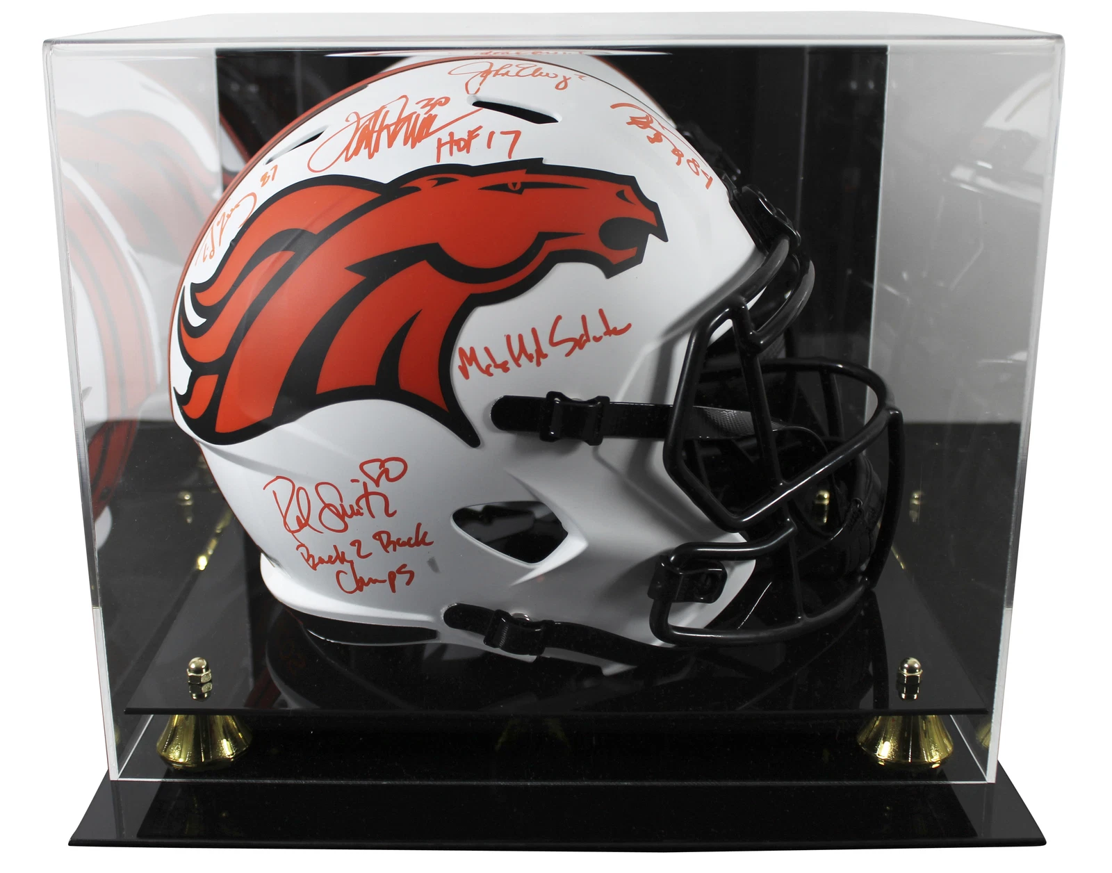 Broncos (5) Elway, Sharpe +3 Signed Lunar F/S Speed Rep Helmet W/ Case BAS Wit