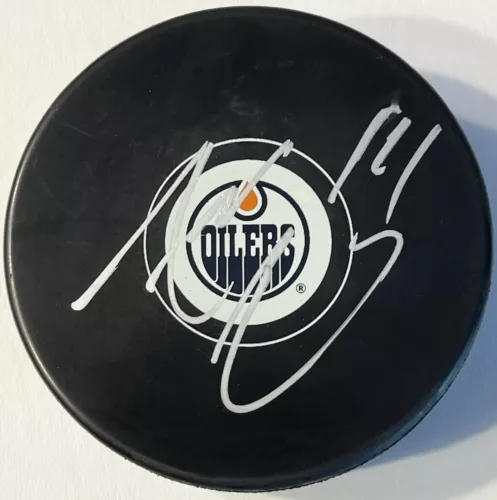 ADAM HENRIQUE SIGNED AUTOGRAPHED EDMONTON OILERS LOGO HOCKEY PUCK PSA/DNA COLLECTIBLE MEMORABILIA