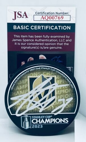 ADIN HILL SIGNED VEGAS GOLDEN KNIGHTS 2023 STANLEY CUP CHAMPS PUCK JSA COLLECTIBLE MEMORABILIA
