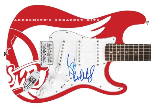 AEROSMITH AUTOGRAPHED FENDER CUSTOM GRAPHICS GREATEST HITS ALBUM PHOTO GUITAR COLLECTIBLE MEMORABILIA