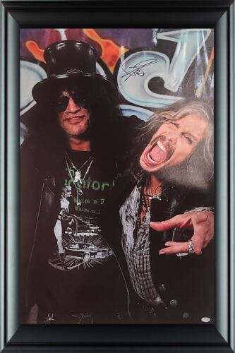 AEROSMITH STEVEN TYLER SIGNED W SLASH FRAMED 24×36 CANVAS PHOTO PRINT ACOA COLLECTIBLE MEMORABILIA
