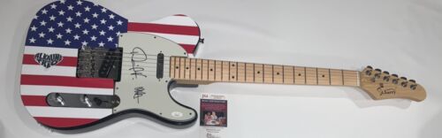 ALKALINE TRIO SIGNED USA FLAG ELECTRIC GUITAR MATT SKIBA DAN ANDRIANO JSA COA COLLECTIBLE MEMORABILIA