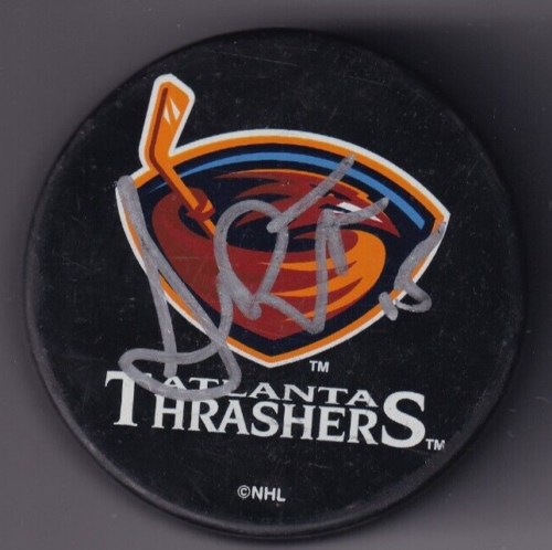 ANDREW BRUNETTE SIGNED (ATLANTA THRASHERS) RETRO VINTAGE HOCKEY PUCK W/COA COLLECTIBLE MEMORABILIA