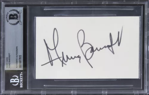 ANNE BANCROFT THE MIRACLE WORKER AUTHENTIC SIGNED 3×5 INDEX CARD BAS SLABBED COLLECTIBLE MEMORABILIA